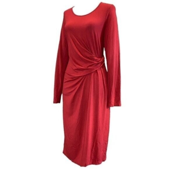 J. Jill Long Sleeve Crew Neck Side Waist Knot Carmine Red Knit Dress Size S - Picture 2 of 7